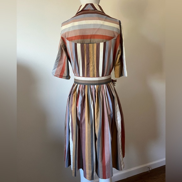 Vintage Carol Craig Striped Multicolor Midi Dress with Belt - Picture 2 of 14